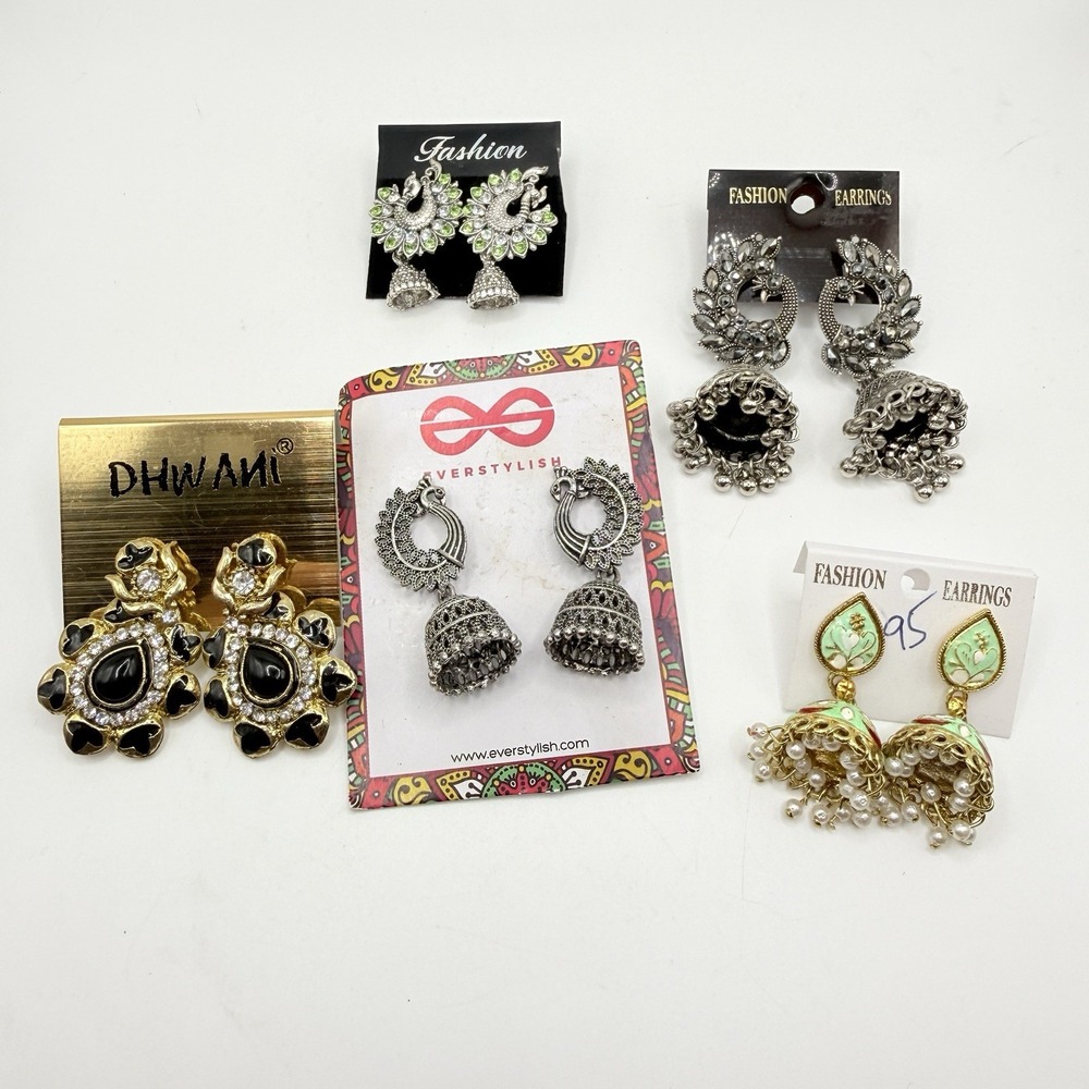 Lot of 5 Pairs Indian Bollywood Jhumka Dangle Style Earrings NOS